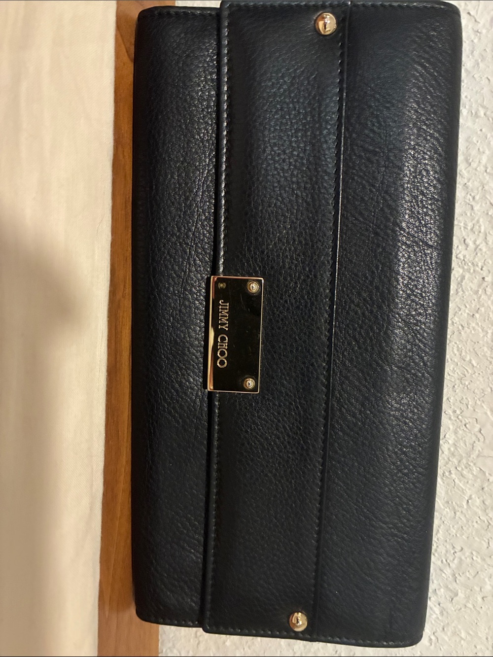 Jimmy Choo Black Leather Clutch with Gold Plate - Picture 2 of 10